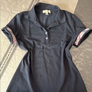 AUTHENTIC Burberry Black Polo Shirt with Striped Sleeves